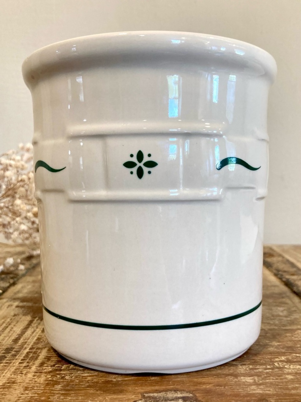 Longaberger Pottery Woven Traditions Ceramic Crock Utensil Holder 1 Quart Green